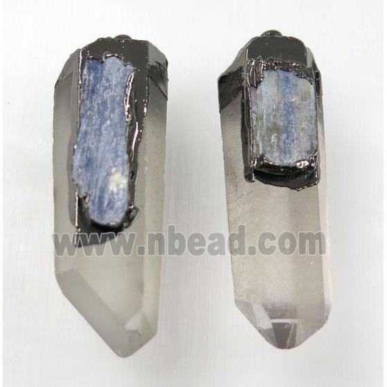 clear quartz pendant paved kyanite, black plated