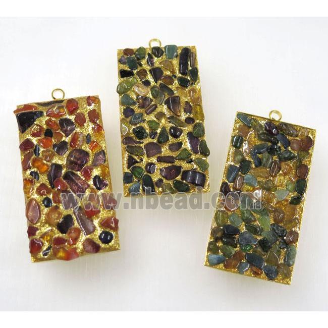 tourmaline paved pendant, multi color, rectangle, gold plated