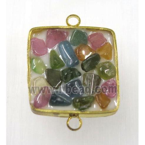 tourmaline paved connector, multi color, square, gold plated