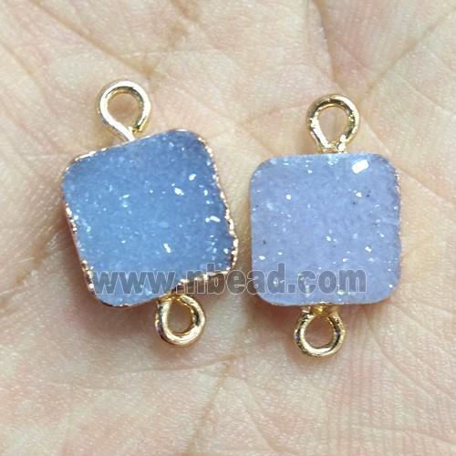 druzy agate connector, natural color, square, gold plated