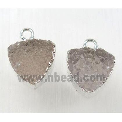 druzy agate pendant, natural color, triangle, silver plated