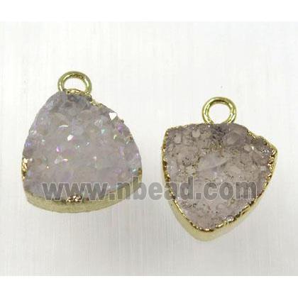 druzy agate pendant, natural color, triangle, gold plated