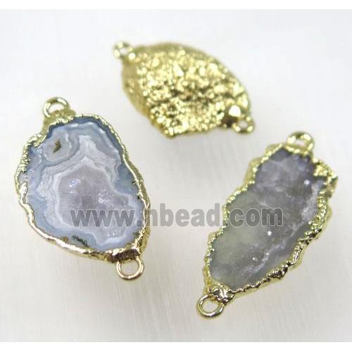 agate geode connector, freeform, gold plated