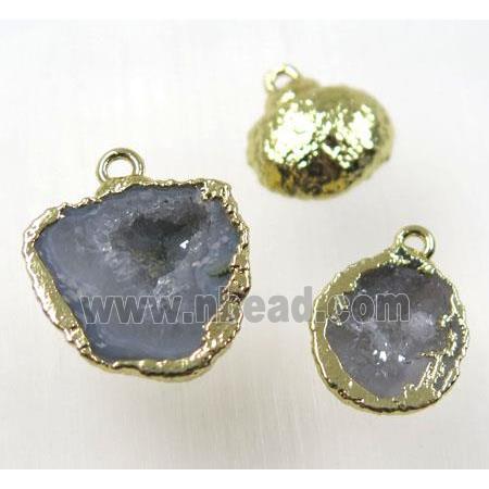 agate geode pendant, freeform, gold plated