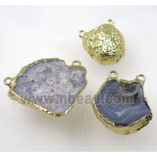 agate geode pendant with 2loops, freeform, gold plated