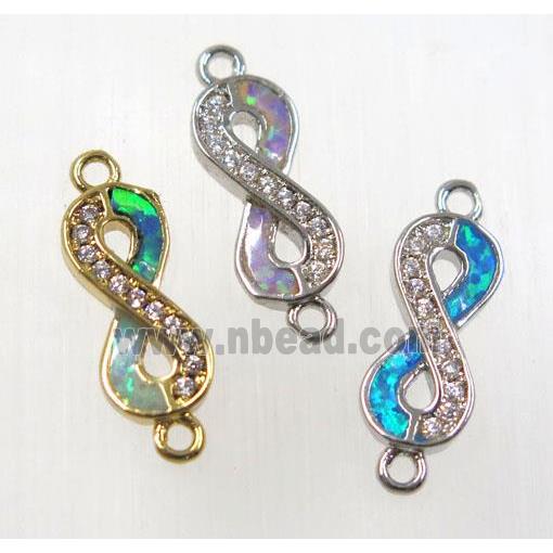 synthetic Fire Opal infinity connector paved zircon, copper, mix color