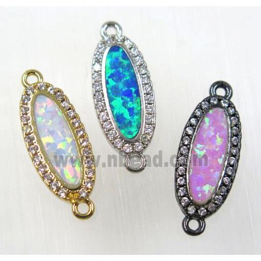 synthetic Fire Opal oval connector paved zircon, copper, mix color