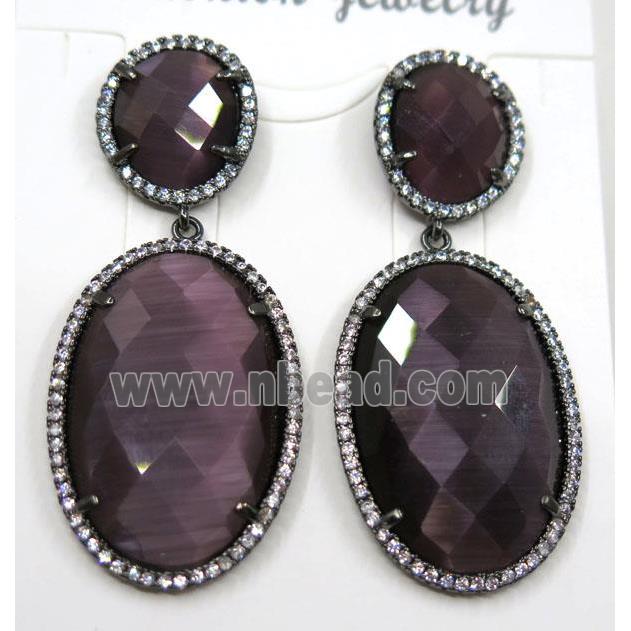 purple cat eye stone earring pave zircon