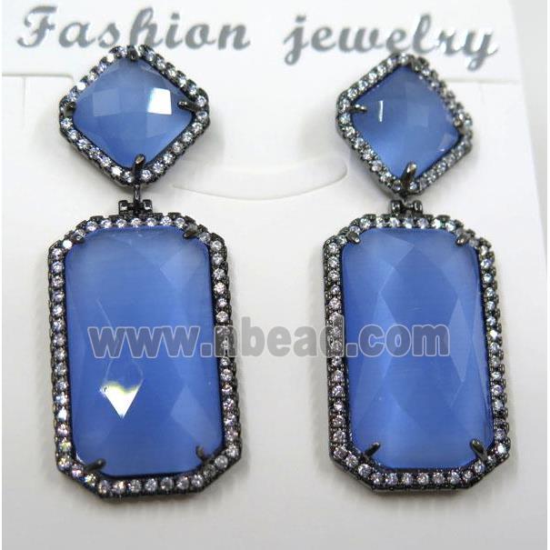 blue cat eye stone earring pave zircon, rectangle