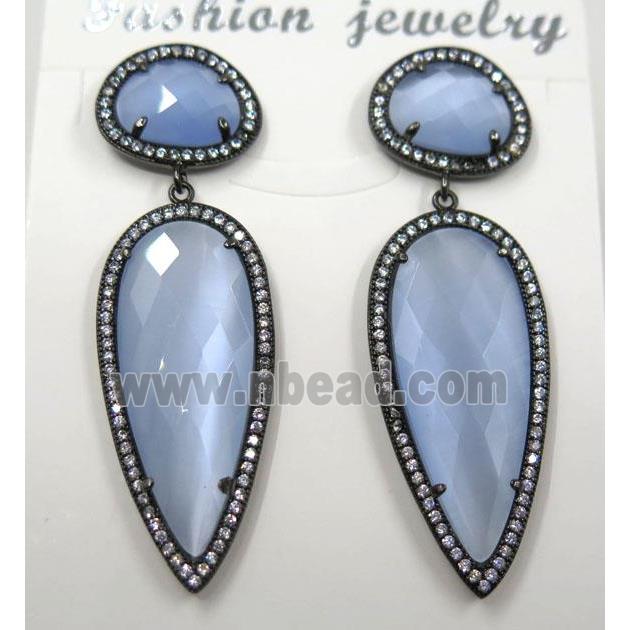 lt.blue cat eye stone earring pave zircon, droplet