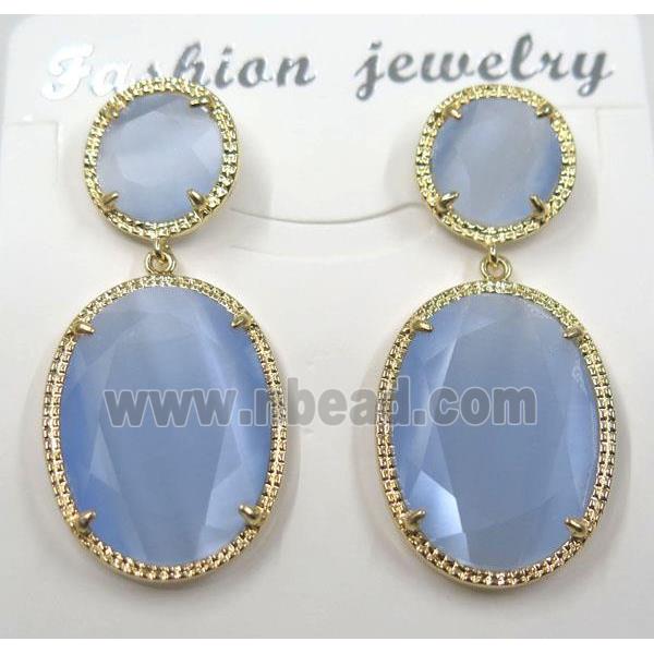 blue cat eye stone earring, oval