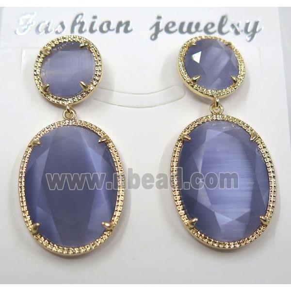 lavender cat eye stone earring, oval