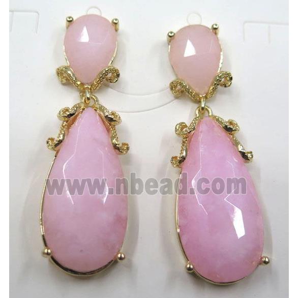 pink Jade teardrop earring