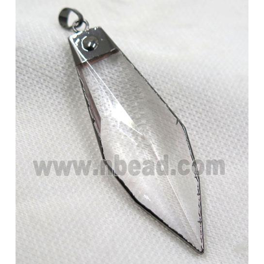 Crystal glass leaf pendant, black plated