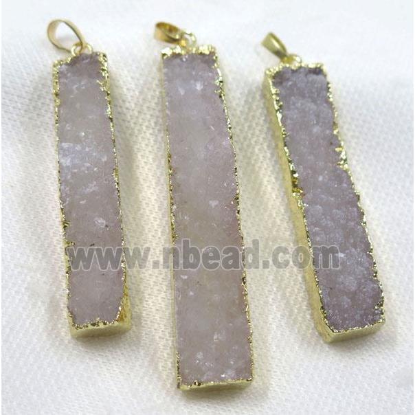 druzy quartz pendant, rectangle, gold plated
