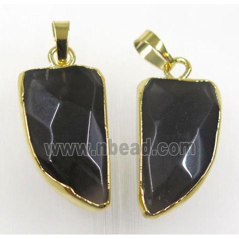 black Obsidian horn pendants, gold plated