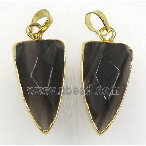black Obsidian arrowhead pendant, gold plated