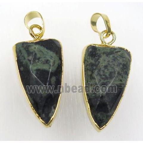 green Kambaba Jasper arrowhead pendant, gold plated