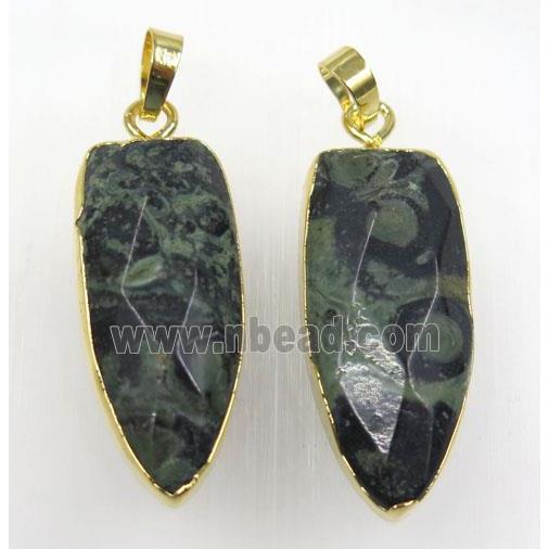 green Kambaba Jasper bullet pendant, gold plated