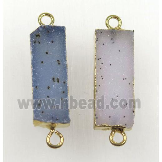 druzy agate connector, natural color, rectangle, gold plated