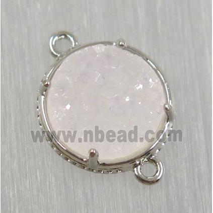 druzy agate connector, natural color, circle, platinum plated
