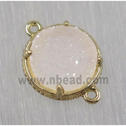 druzy agate connector, natural color, circle, gold plated