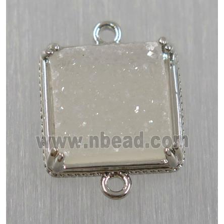 druzy agate connector, natural color, square, platinum plated