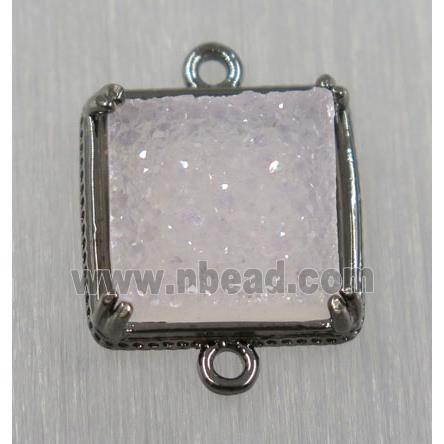 druzy agate connector, natural color, square, black plated