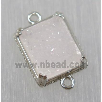 druzy agate connector, natural color, rectangle, platinum plated