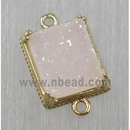 druzy agate connector, natural color, rectangle, gold plated