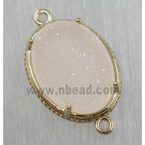 druzy agate connector, natural color, oval, gold plated