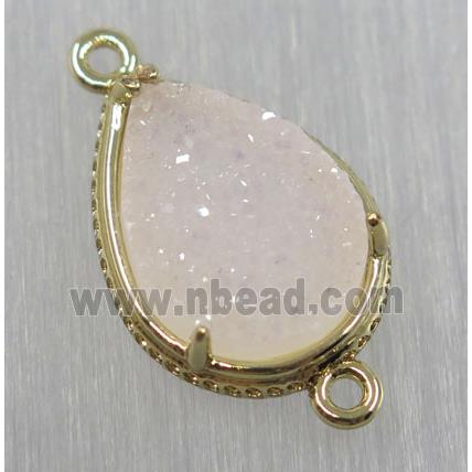 druzy agate connector, natural color, teardrop, gold plated