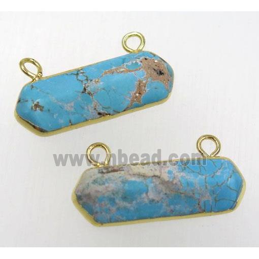 blue turquoise bullet pendant with 2loops, gold plated