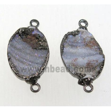 solar agate druzy oval connector, black plated