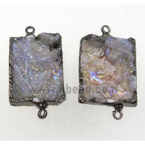 solar agate druzy rectangle connector, black plated
