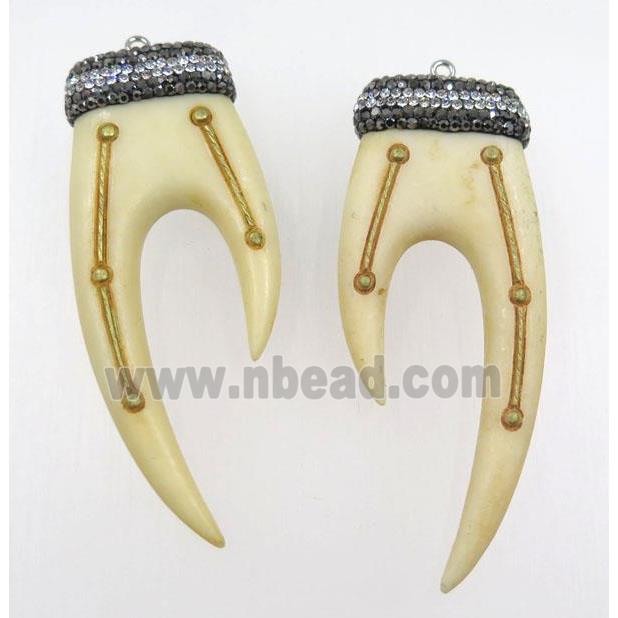 white Resin tusk pendant paved rhinestone