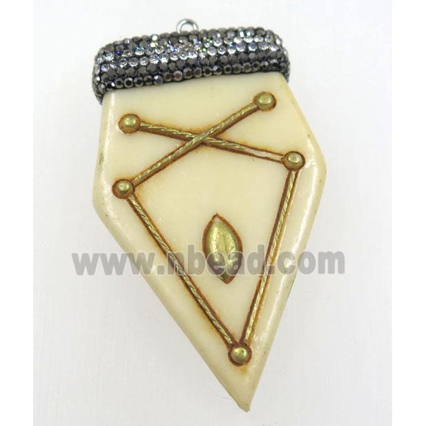 white resin arrowhead pendant paved rhinestone
