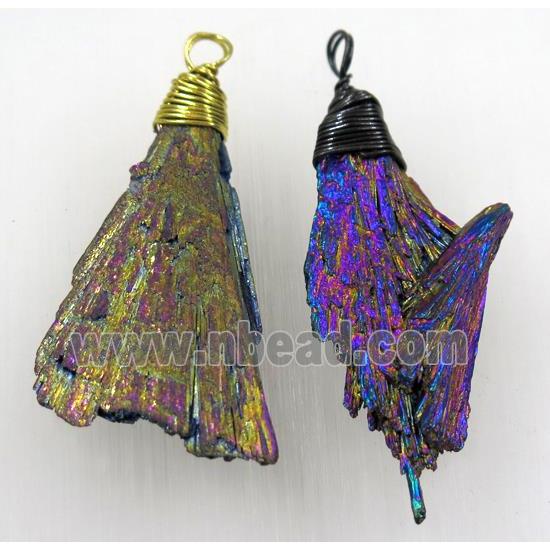 kyanite pendant, freeform, rainbow Electroplated