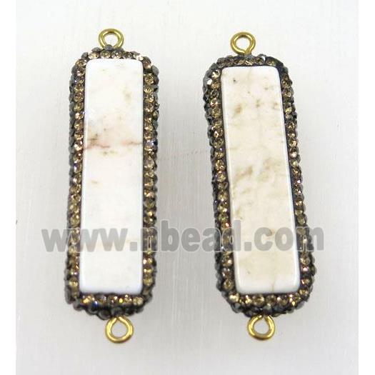 white turquoise connector paved rhinestone, rectangle
