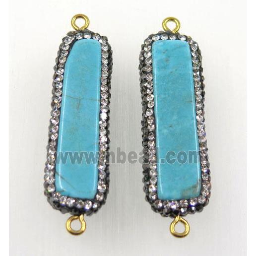 blue turquoise connector paved rhinestone, rectangle
