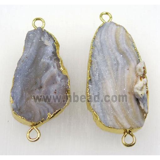 solar agate druzy connector, freeform, gold plated