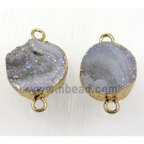 solar agate druzy connector, flat round, gold plated