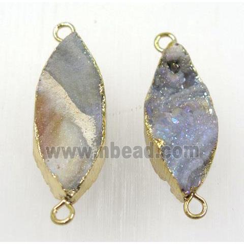 solar agate druzy Marquise connector, horse eye, gold plated