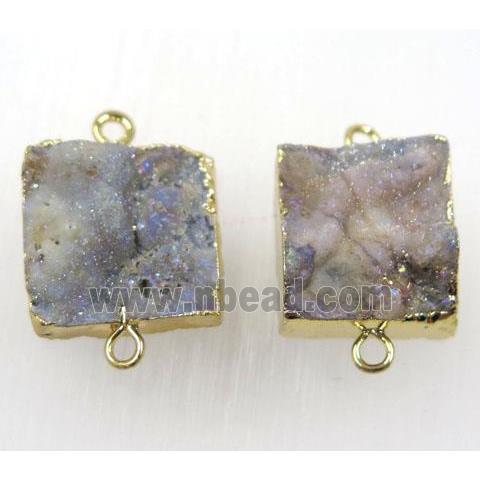 solar agate druzy connector, square, gold plated