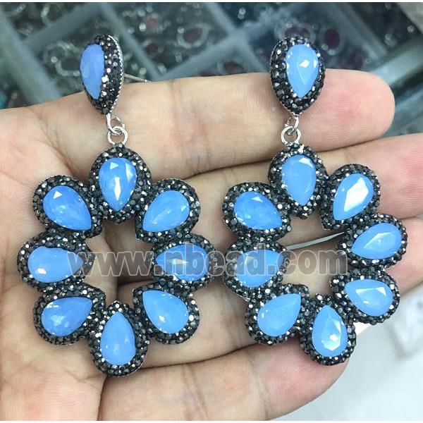 blue opalite earring studs pave rhinestone