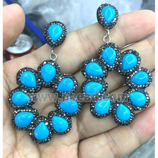 blue turquoise earring studs pave rhinestone