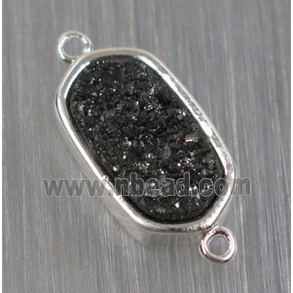 black druzy quartz connector, oval, silver plated
