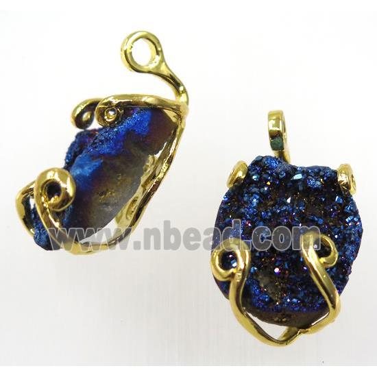 blue druzy agate tortoise pendant