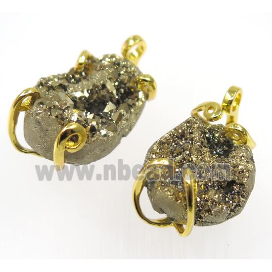 golden druzy agate pendant, tortoise