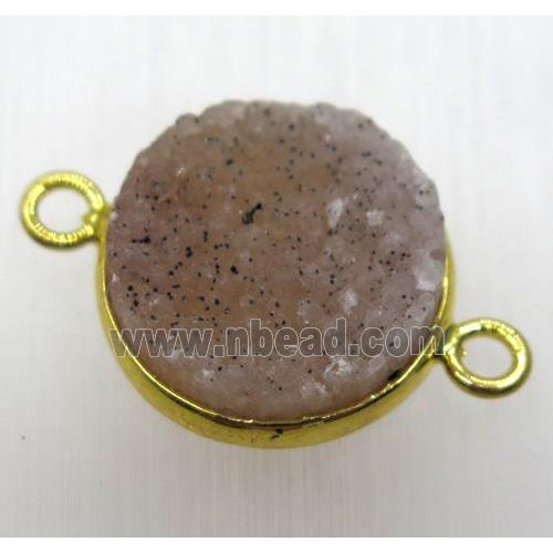 druzy agate connector, flat-round, gold plated